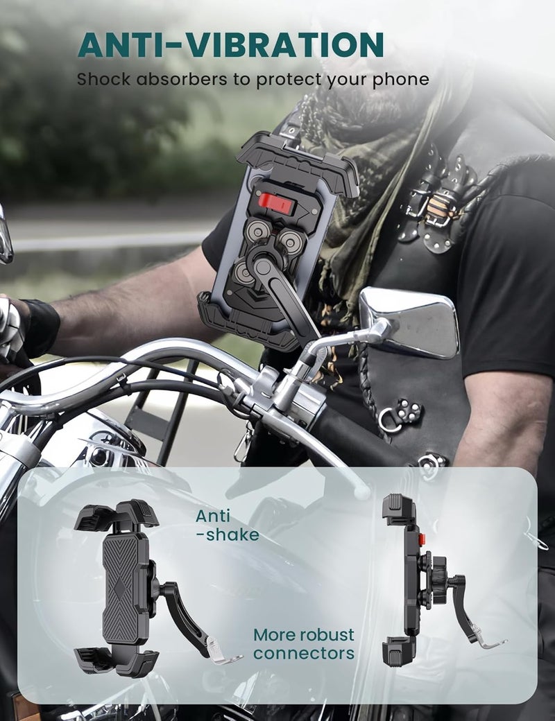 Grefay Motorcycle Phone Mount Holder 2025 [Dual Vibration Dampener] - Phone Holder for Motorcycle Rearview Mirror with 360° Rotation for iPhone 16/15/ 14/13 Pro Max, 4.5-7.2 Inch Smartphone - Image 2